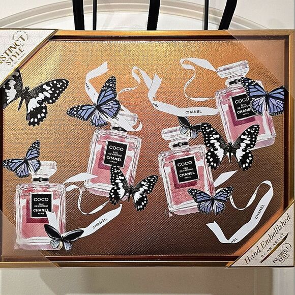 Instinct Style Chanel Coco Mademoiselle & Butterflies Framed Canvas Wall Decor - Picture 3 of 5